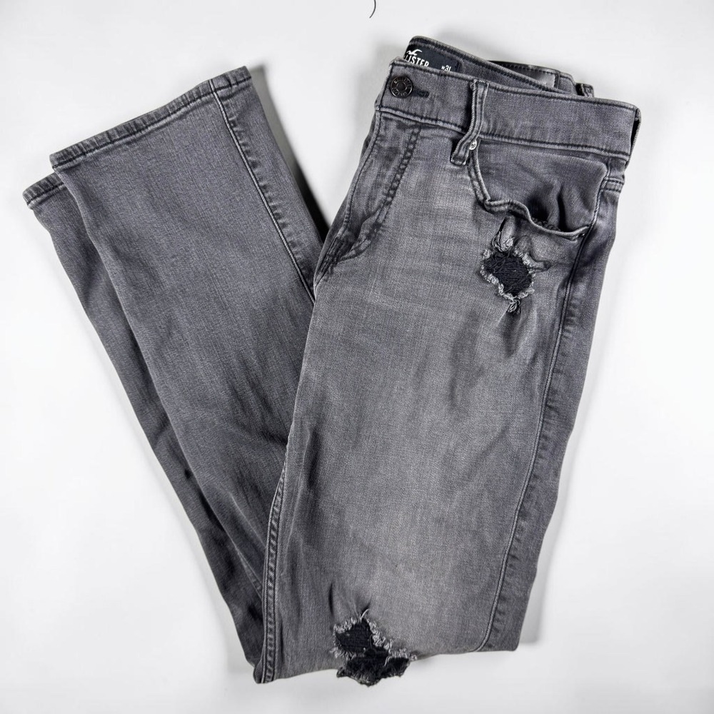 Hollister Epic Flex Slim Straight Distressed Grey Jeans Mens 31x32 Ripped Denim